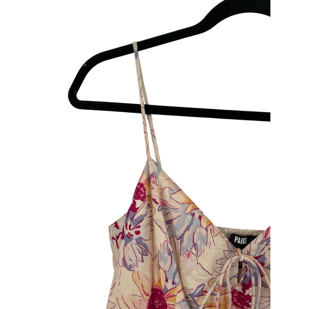 Paige Jumpsuit Akari Floral straight sleeveless linen blend size 10 MISSING BELT - Picture 3 of 8